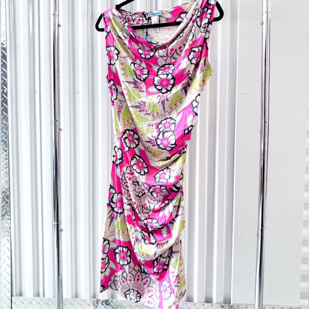 Blumarine Pink and Green Floral Dress